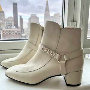 Jimmy Choo Ankle Boots (size 8/8.5) w/ logo detail in cream/bone/white